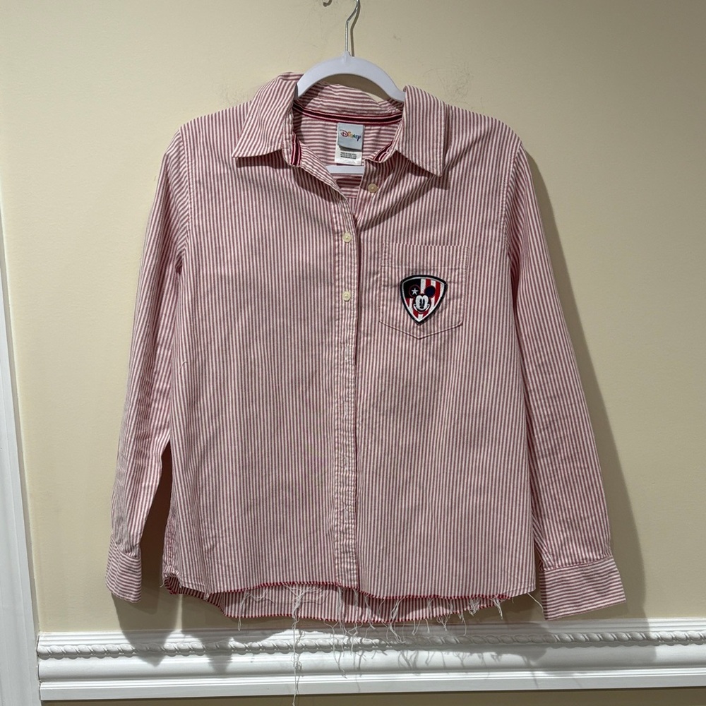 Vintage Disney Red Striped Button Down Shirt